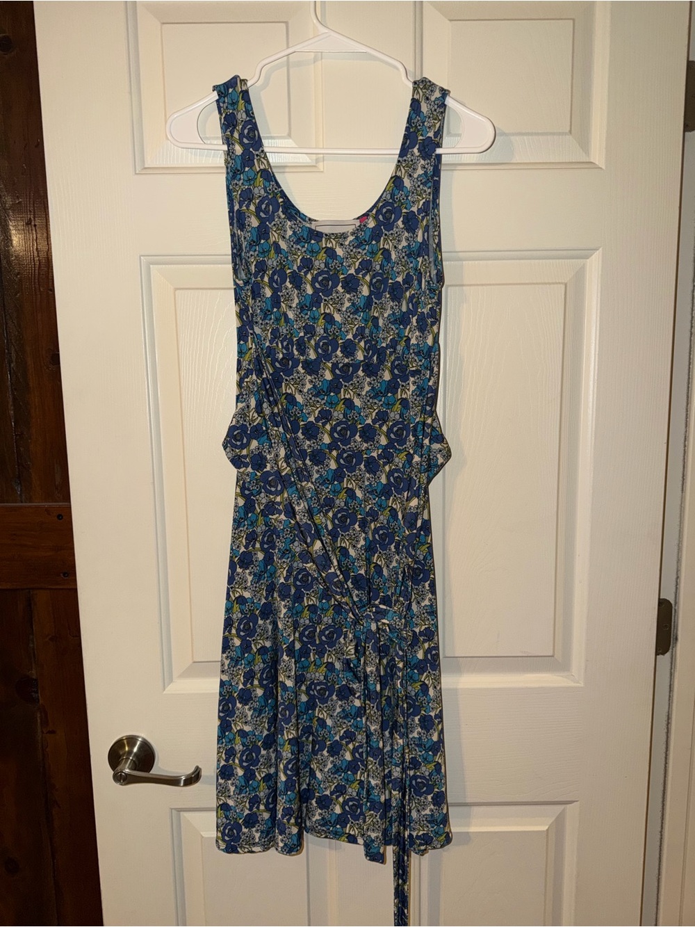 Leota Small Faux Wrap Stretch Dress Blue Floral Made In New York